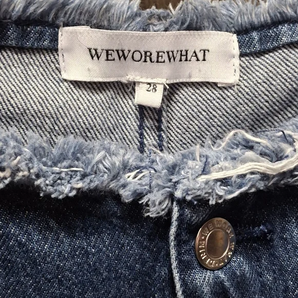 WeWoreWhat Frayed Waist & Hem High-Rise Straight Leg Blue Denim Jeans Size 28 - Picture 2 of 16